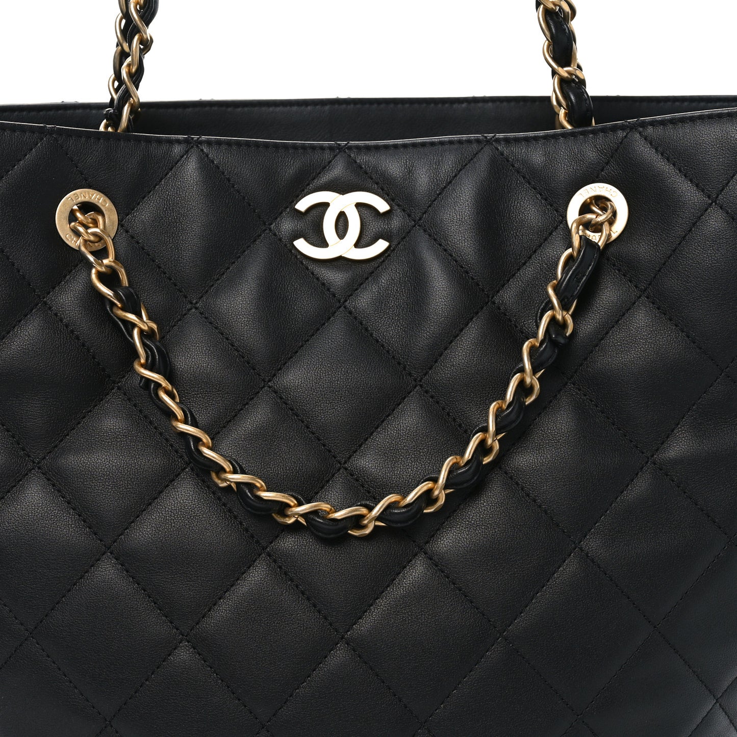 Lambskin Quilted Shopping Tote  Black