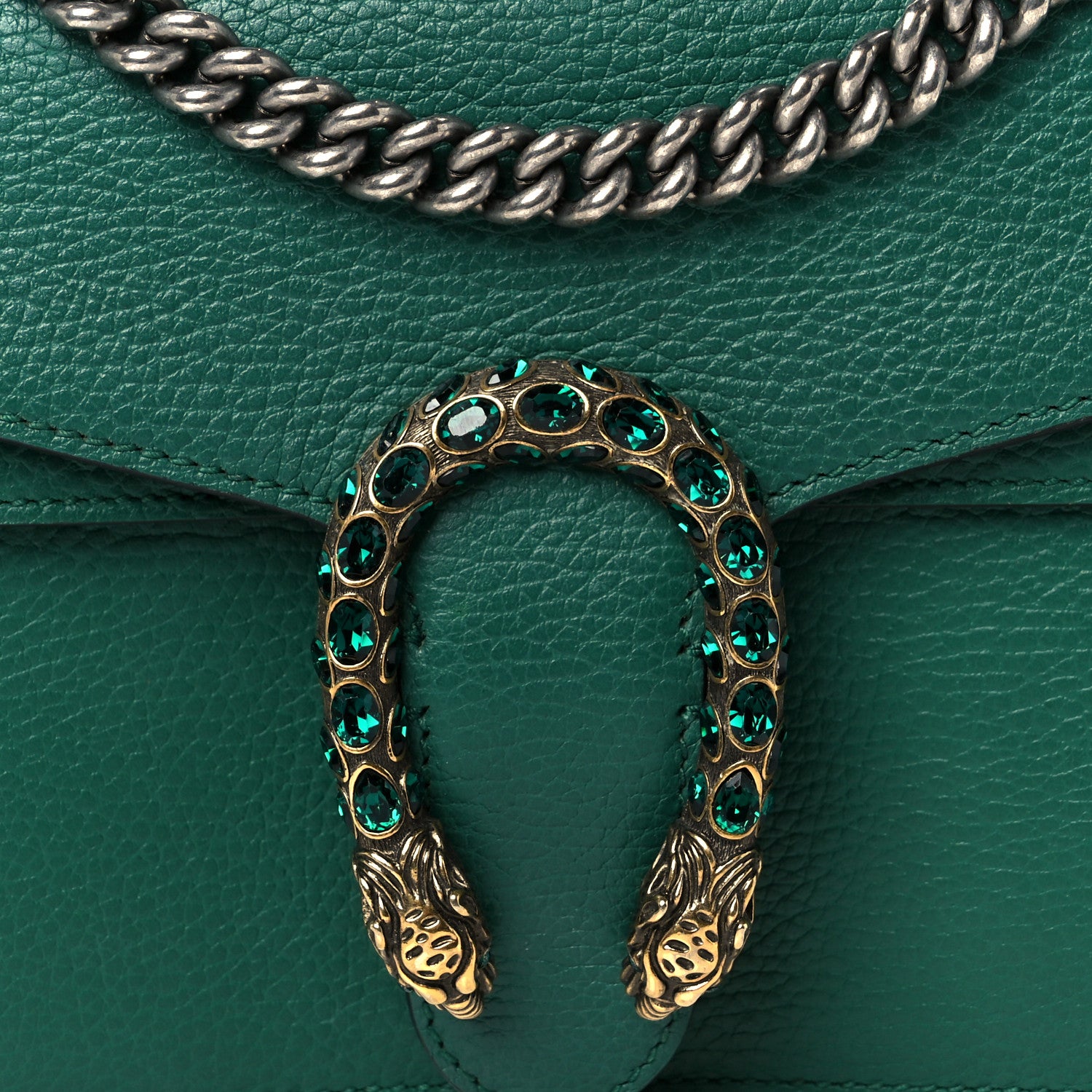 Gucci Dollar Calfskin Crystal Small Dionysus Shoulder Bag Emerald 10 of 12