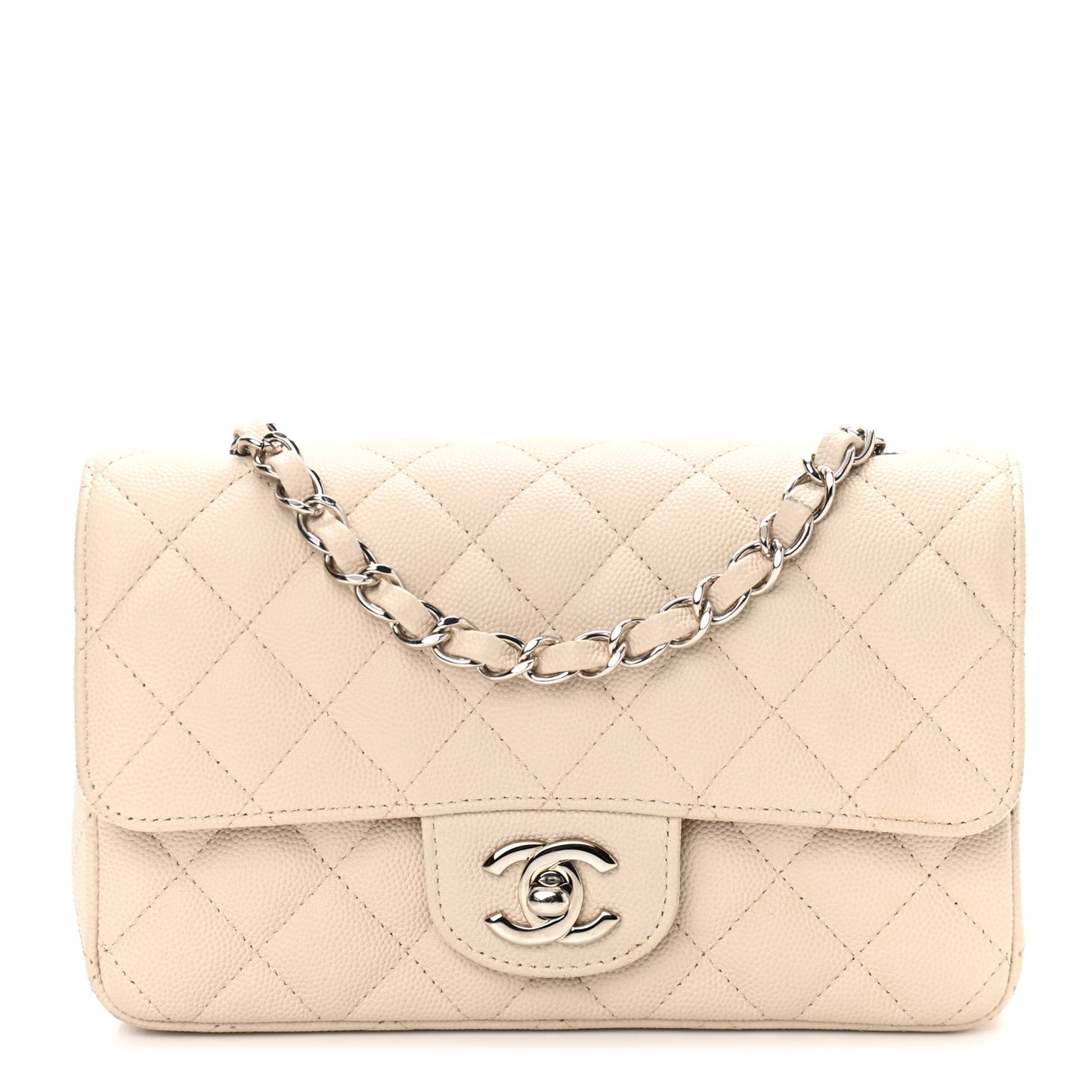 Caviar Quilted Mini Rectangular Flap Light Beige