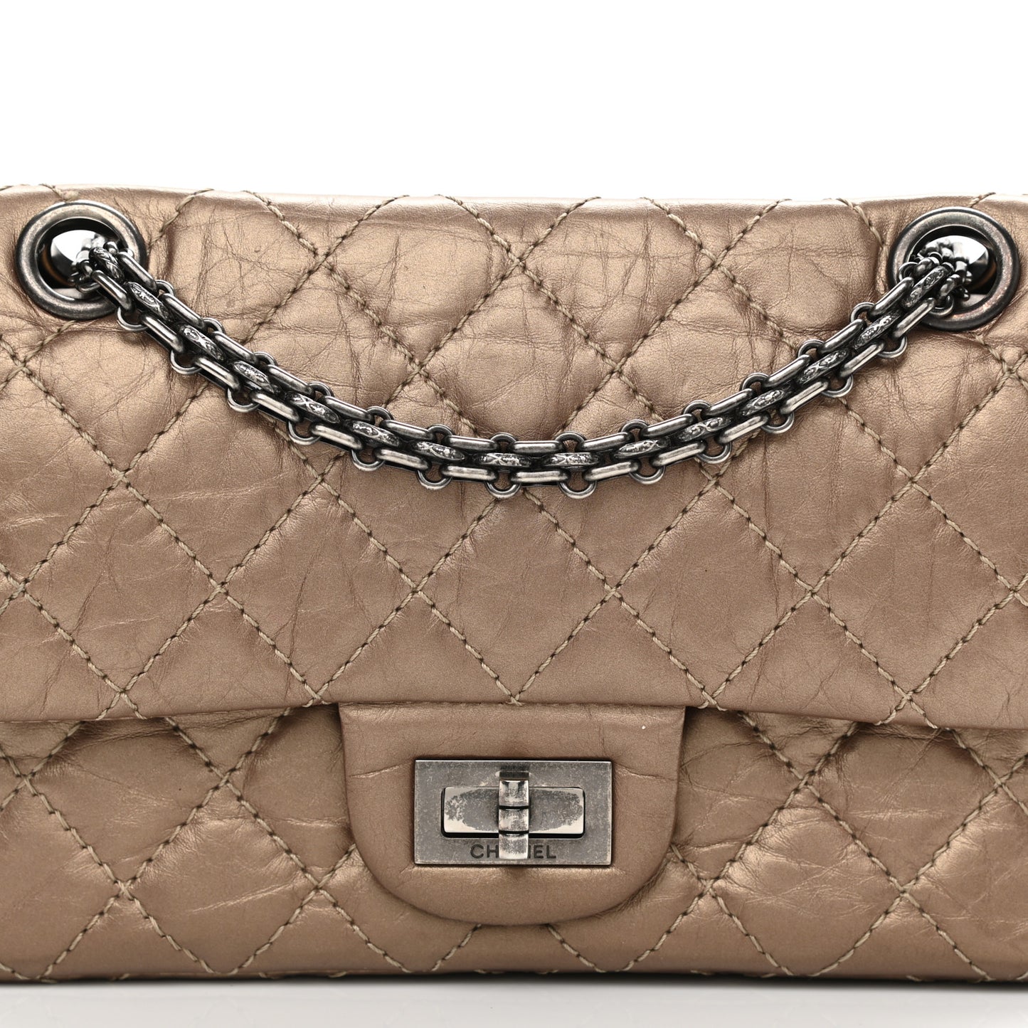 Aged Calfskin Quilted 2.55 Reissue 224 Flap Dark Gold