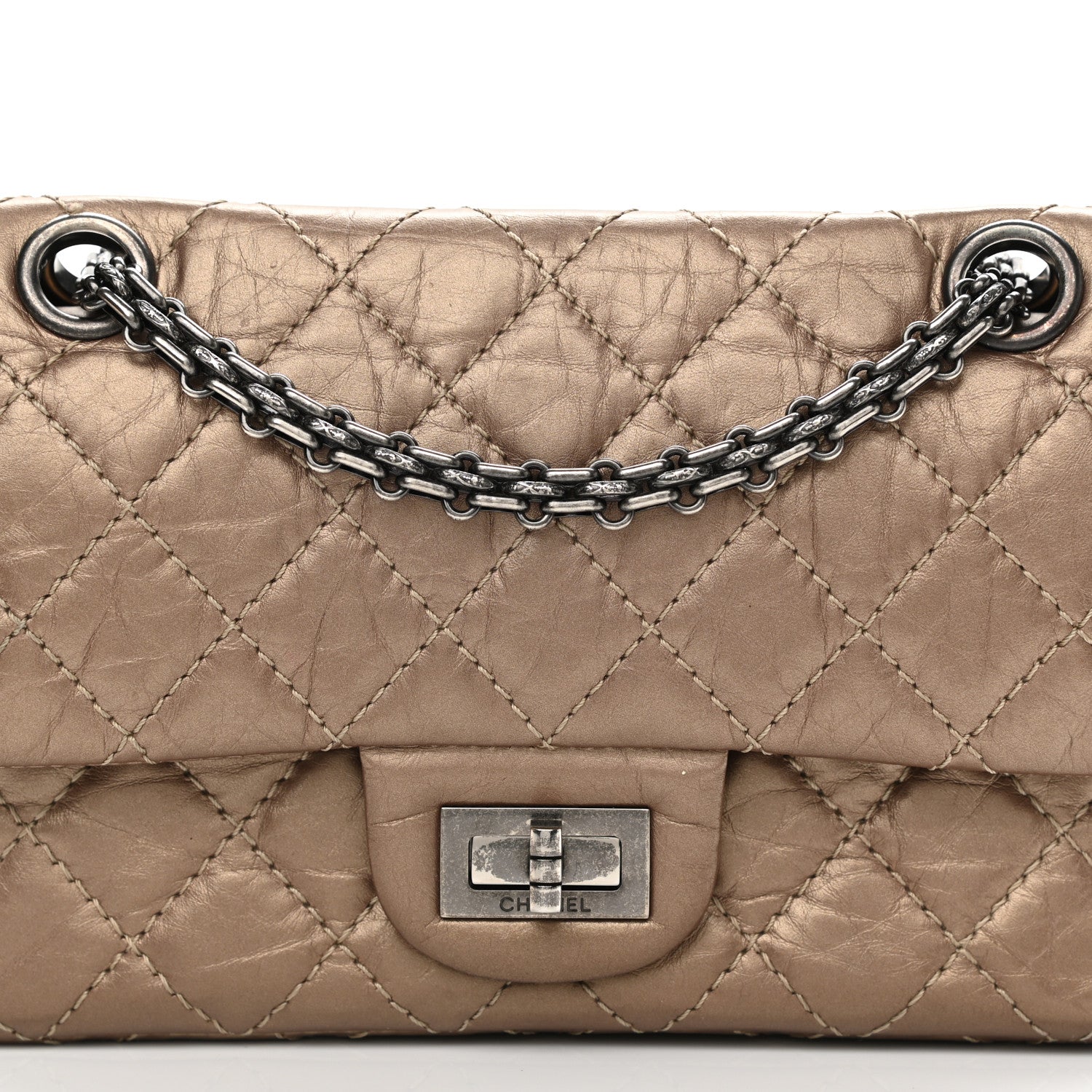 Chanel Aged Calfskin Quilted 2.55 Reissue 224 Flap Dark Gold 7 of 14