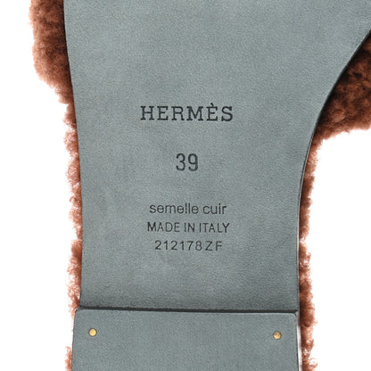 Hermes Woolskin Oran Sandals 39 Cognac 6 of 9