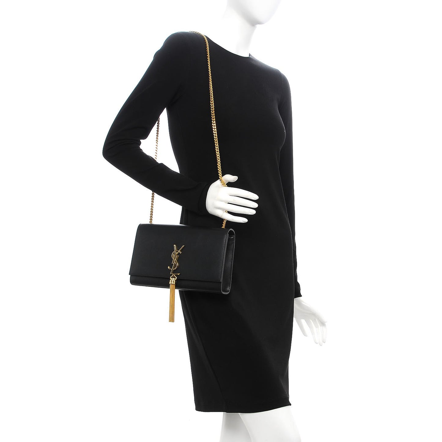 Smooth Calfskin Medium Classic Monogram Kate Tassel Satchel Black