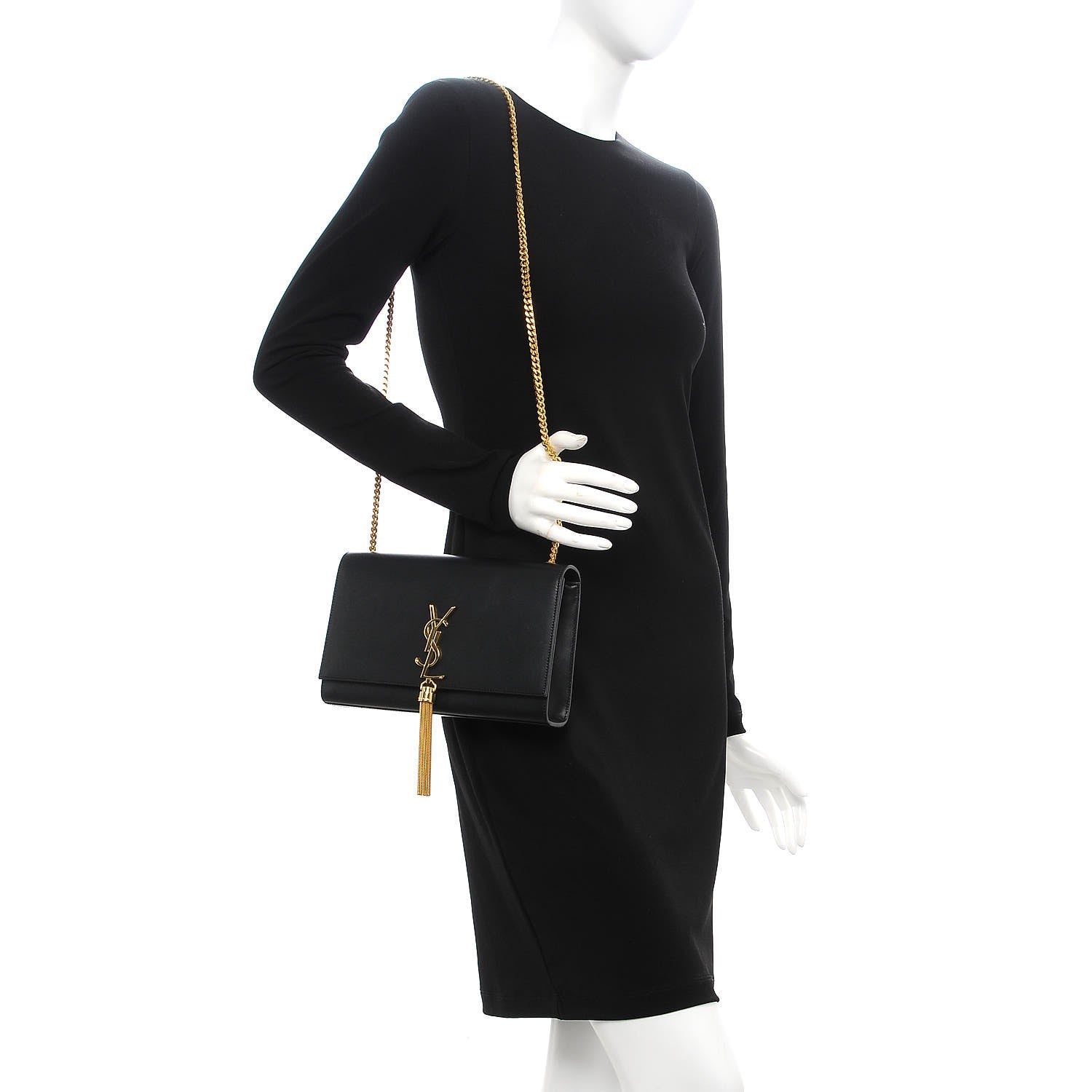 Saint Laurent Smooth Calfskin Medium Classic Monogram Kate Tassel Satchel Black 2 of 9