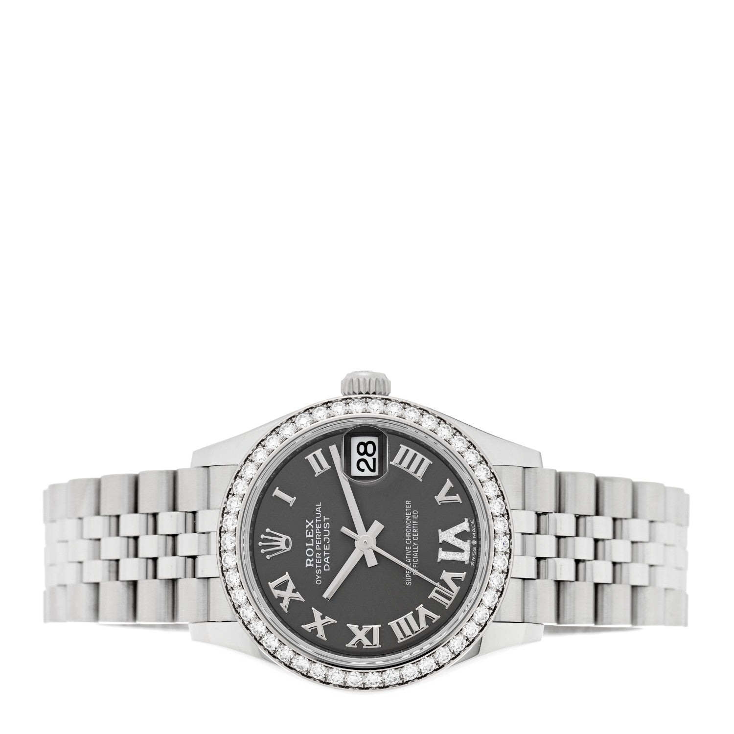 Rolex Stainless Steel 18K White Gold Diamond 31mm Oyster Perpetual Datejust Watch Dark Grey Roman 278384RBR 2 of 5