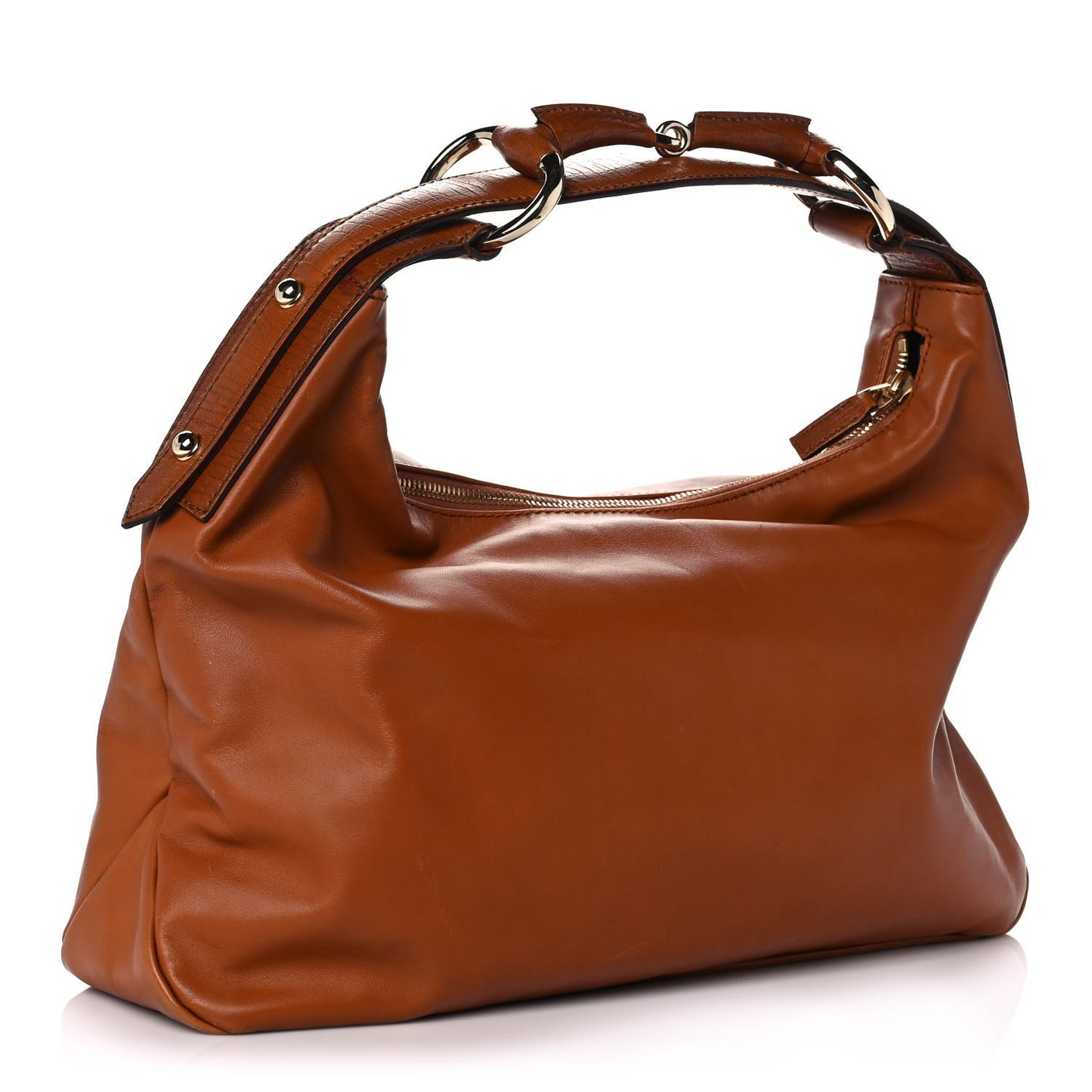 Leather Medium Horsebit Chain Hobo Brown