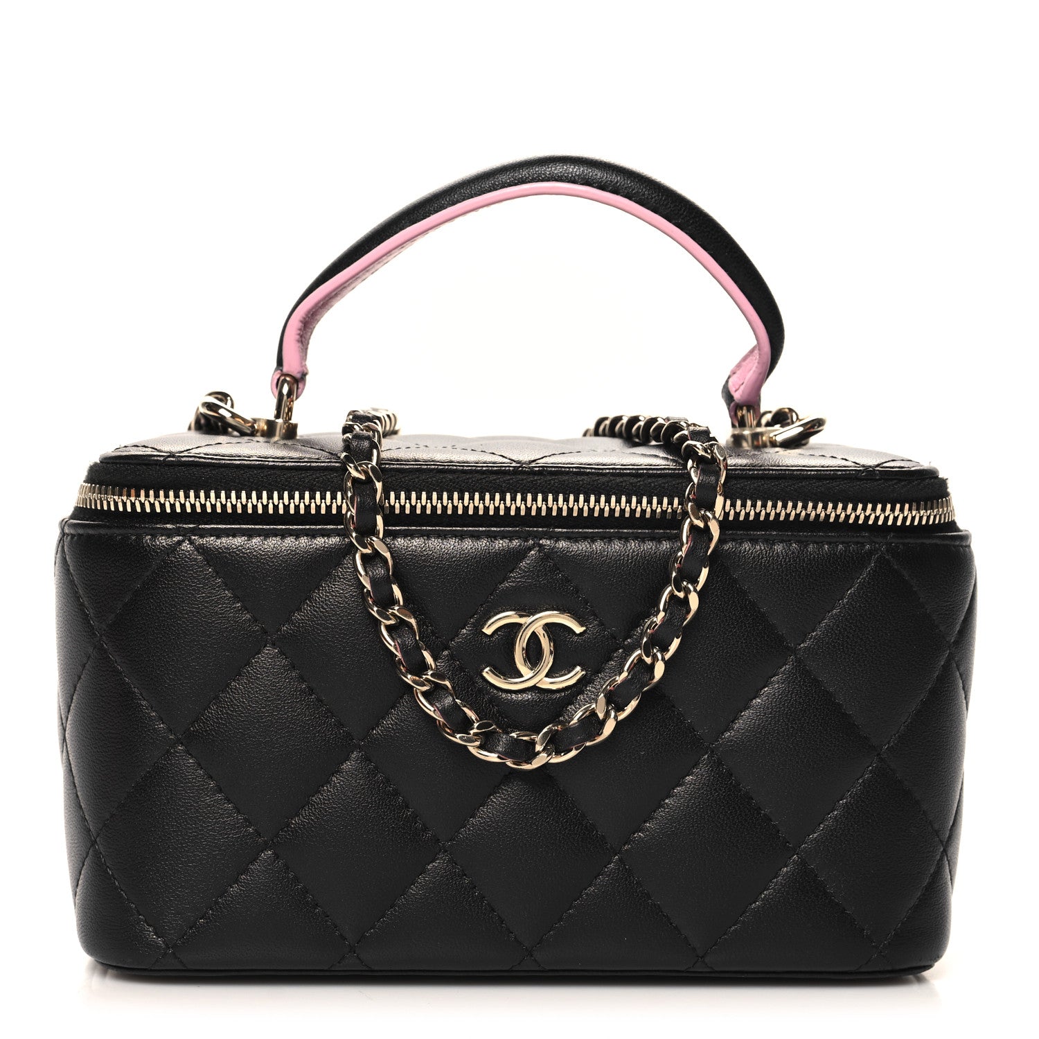 Chanel Lambskin Quilted Small Top Handle Vanity Case With Chain Black Lilac 1 of 11