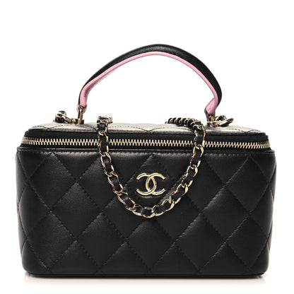 Chanel Lambskin Quilted Small Top Handle Vanity Case With Chain Black Lilac 1 of 11