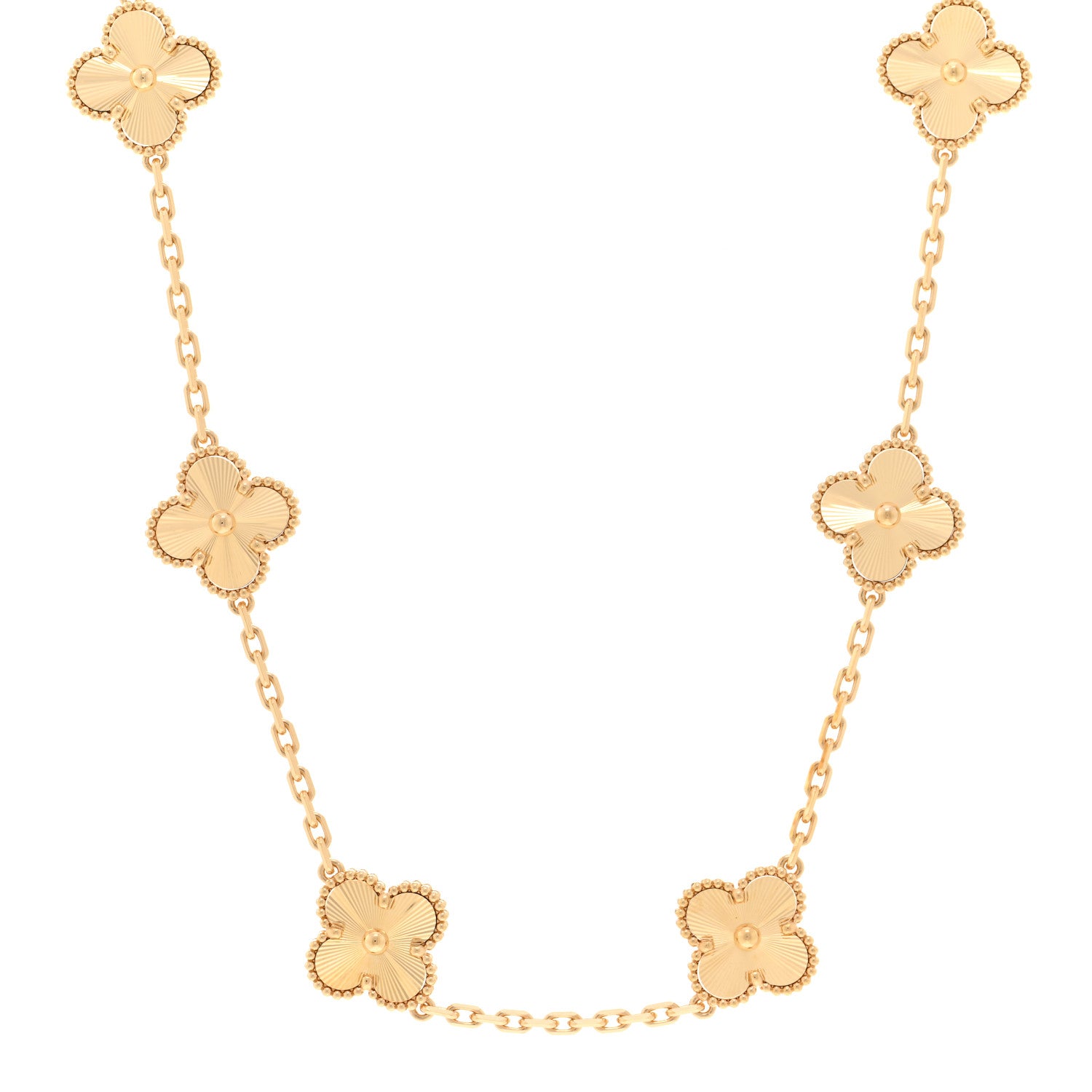 Van Cleef & Arpels 18K Yellow Gold 10 Motifs Guilloche Vintage Alhambra Necklace 1 of 5