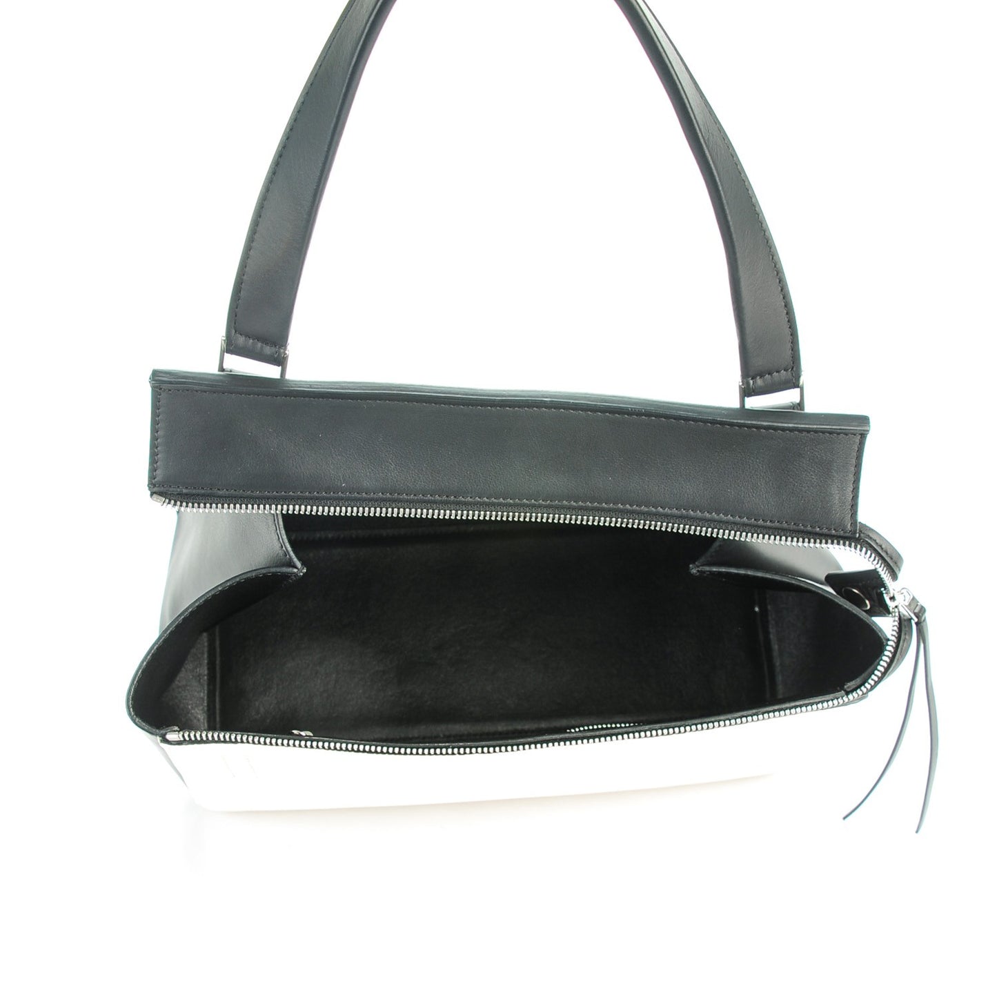 Textured Calfskin Small Bi-Color Edge Shoulder Bag Black Cream
