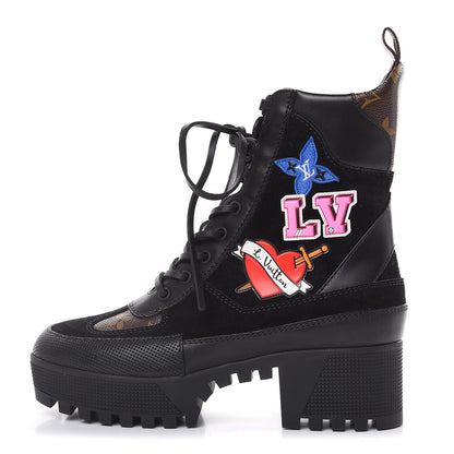 Louis Vuitton Suede Calfskin Monogram LV Black Heart Laureate Platform Desert Boots 37 Black 1 of 7