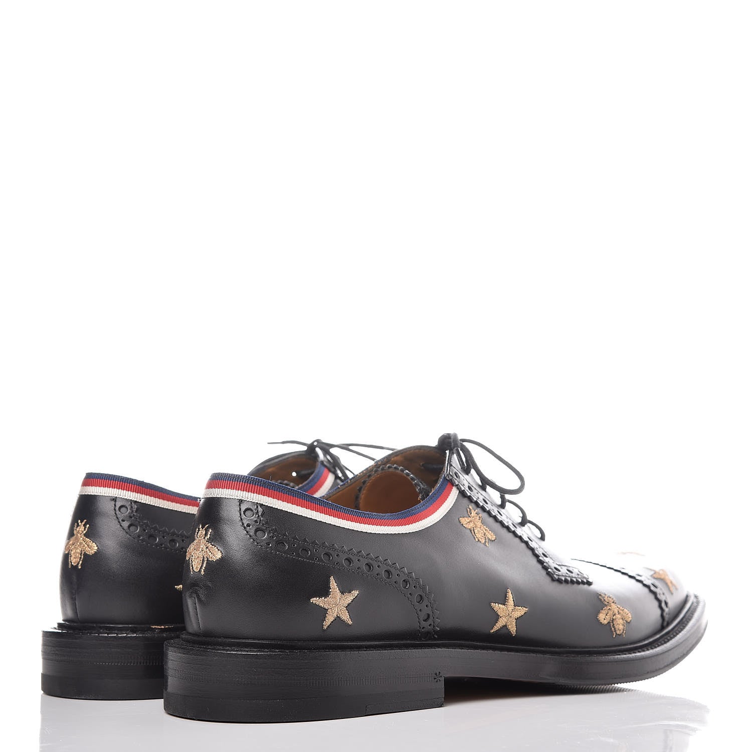 Gucci Calfskin Bee Star Embroidered Mens Captoe Derby Loafers 9 Black 4 of 11