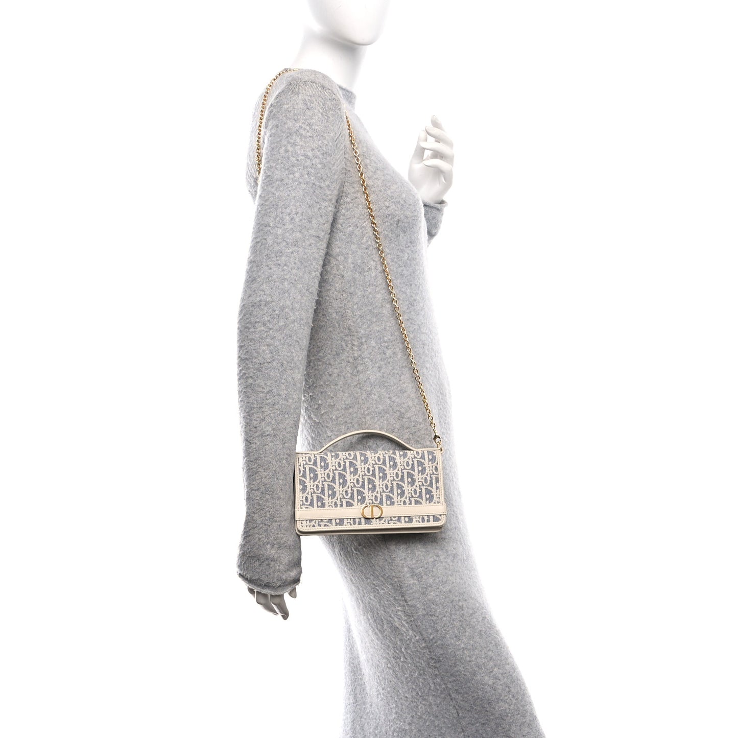 Oblique Chambray 30 Montaigne Cigale Pouch With Chain Blue Light Biscuit