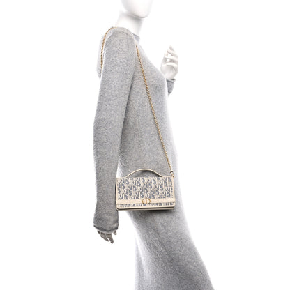 Christian Dior Oblique Chambray 30 Montaigne Cigale Pouch With Chain Blue Light Biscuit 3 of 21