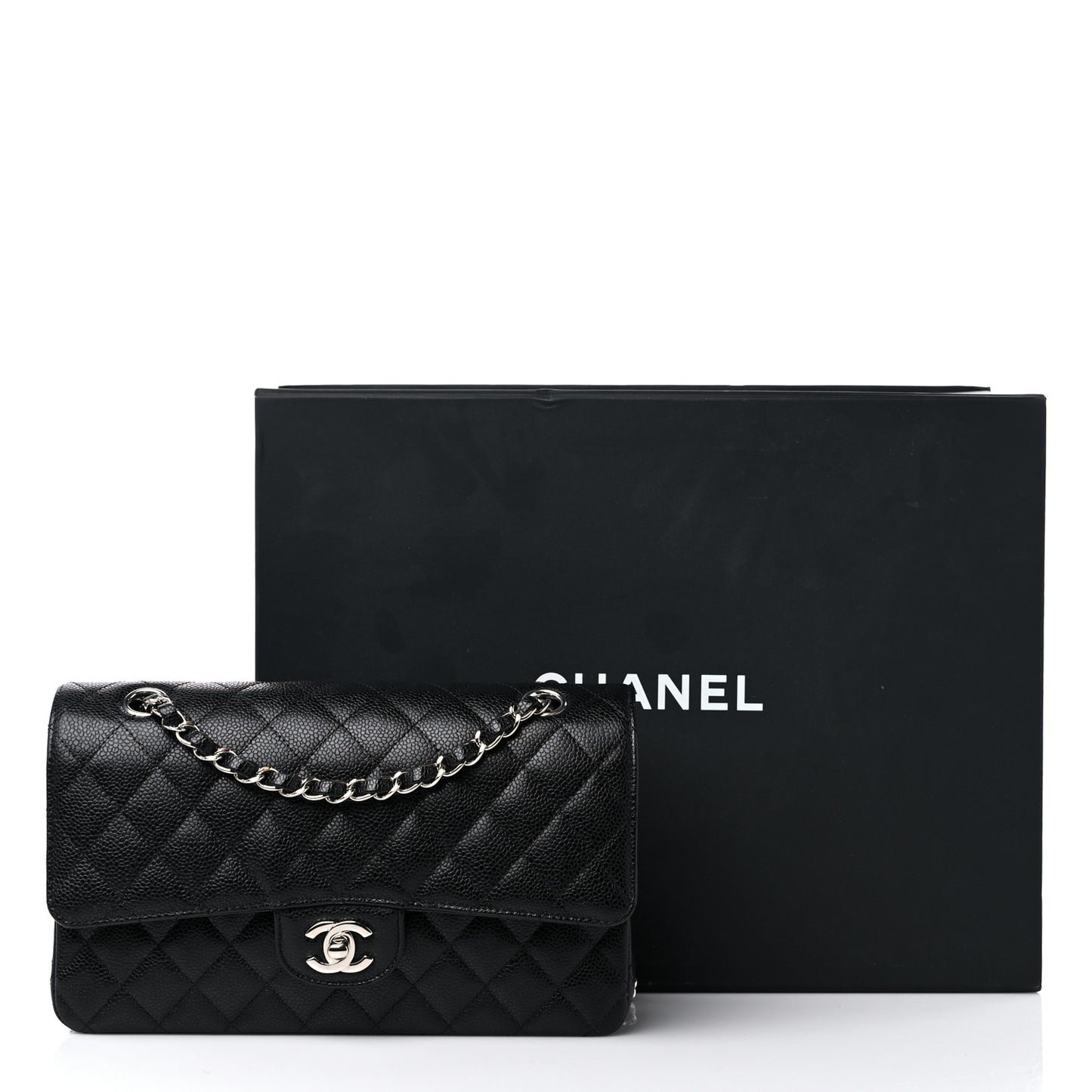 Caviar Quilted Medium Double Flap Black