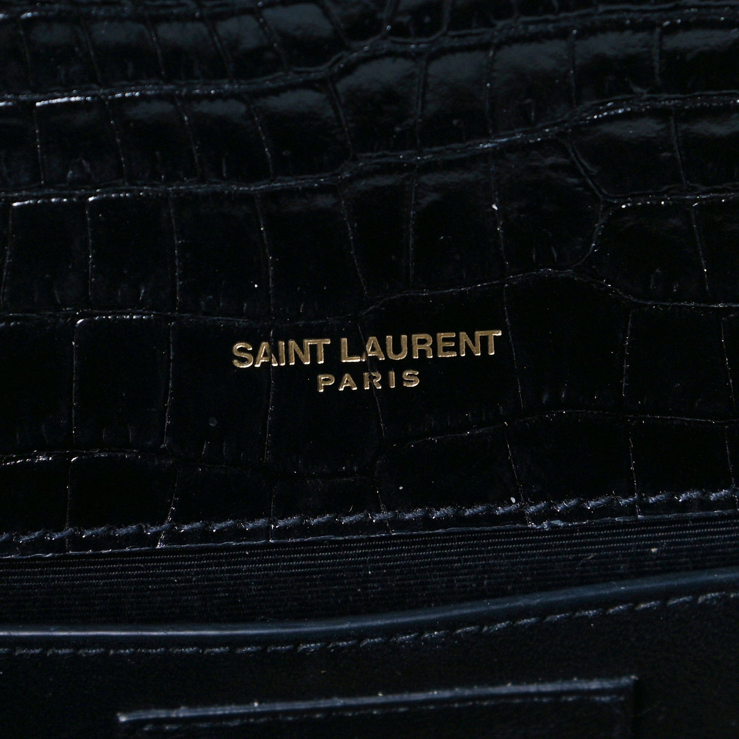 Calfskin Crocodile Embossed Small Classic Monogram Kate Tassel Satchel Black