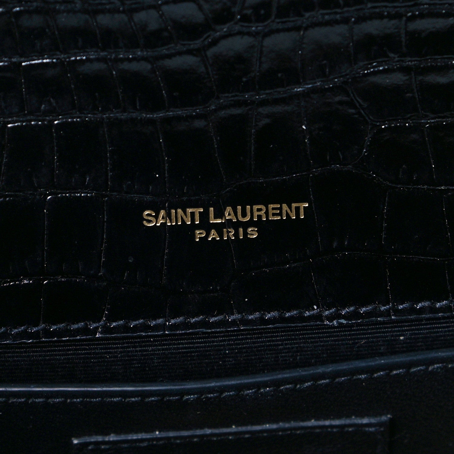Saint Laurent Calfskin Crocodile Embossed Small Classic Monogram Kate Tassel Satchel Black 5 of 6