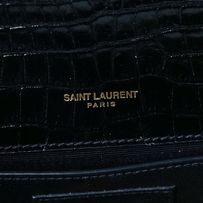 Saint Laurent Calfskin Crocodile Embossed Small Classic Monogram Kate Tassel Satchel Black 5 of 6
