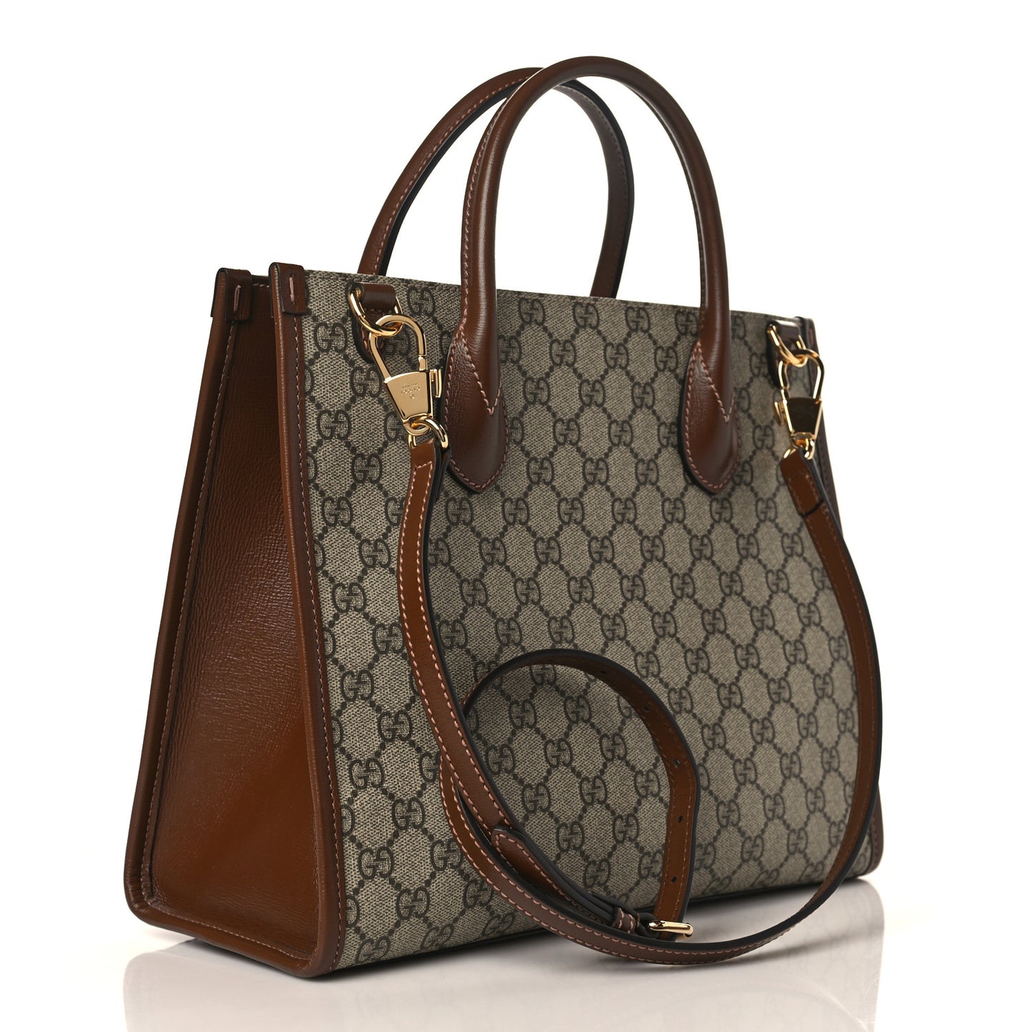 GG Supreme Monogram Azalea Calfskin Small Retro Interlocking G Tote Bag Beige Ebony Brown Sugar