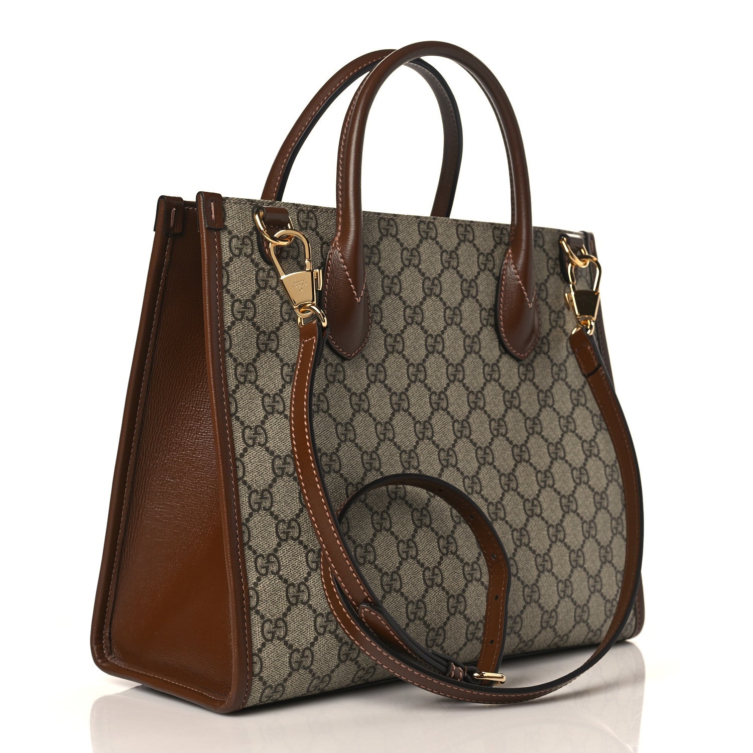 Gucci GG Supreme Monogram Azalea Calfskin Small Retro Interlocking G Tote Bag Beige Ebony Brown Sugar 3 of 9