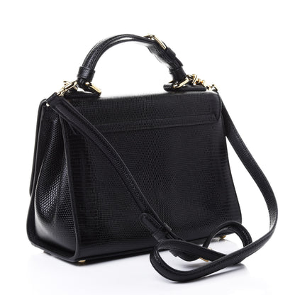 Dolce & Gabbana Lizard Calfskin Embossed Small Monica Top Handle Bag Black 2 of 4