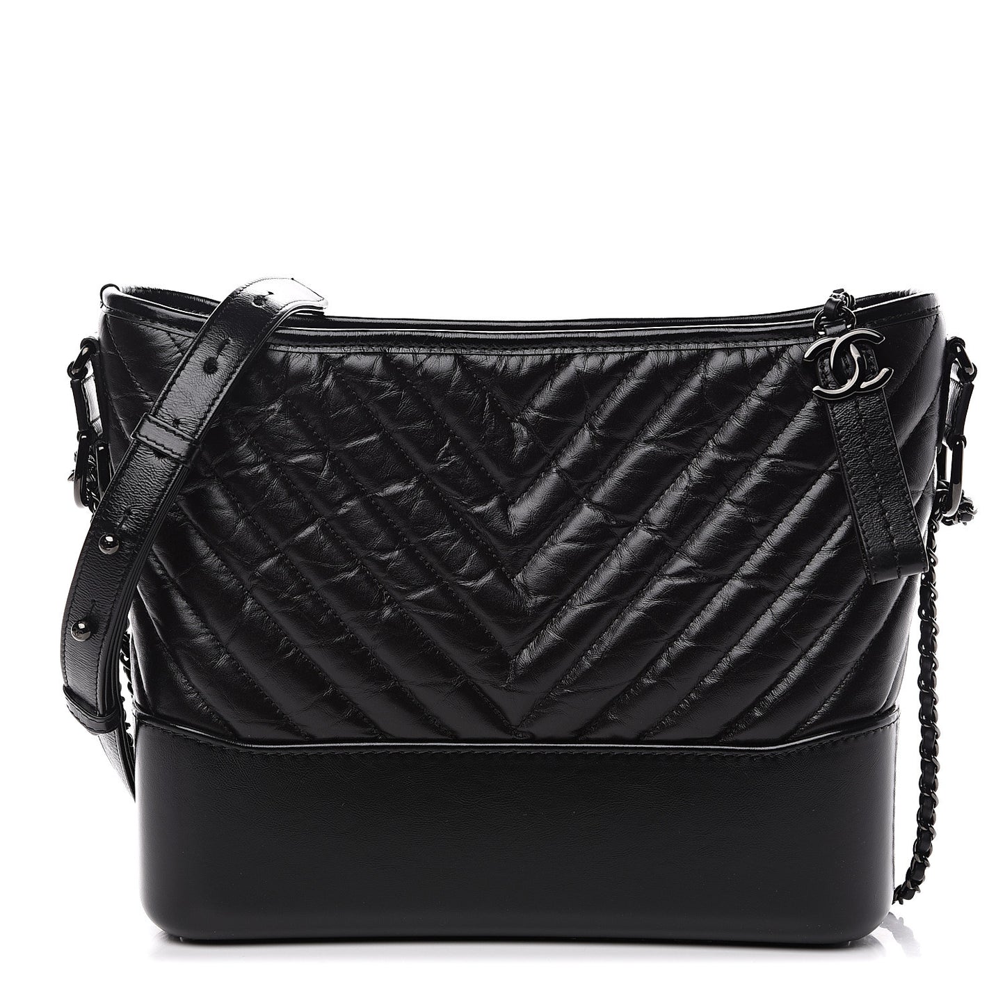 Aged Calfskin Chevron Quilted Medium Gabrielle Hobo Black