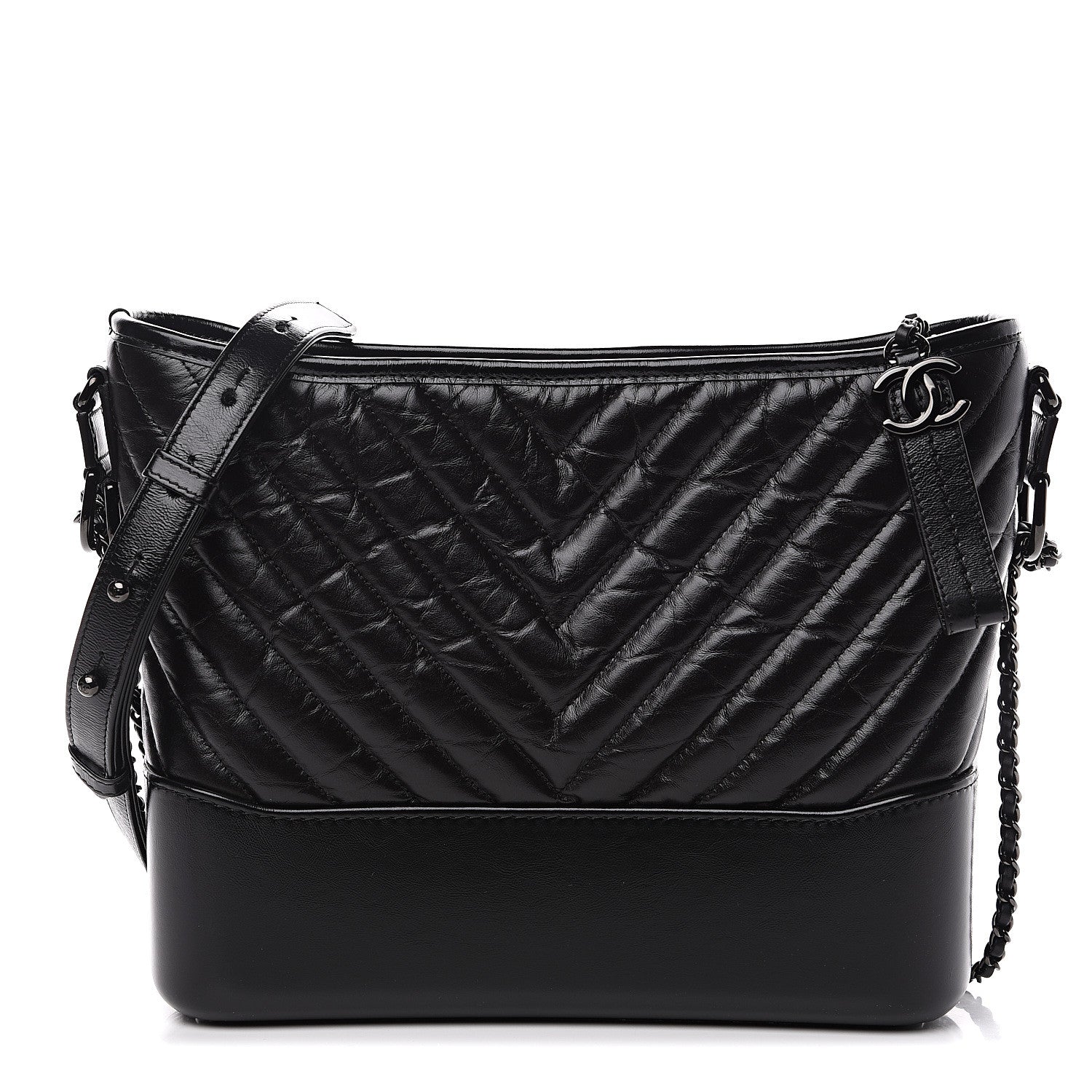 Chanel Aged Calfskin Chevron Quilted Medium Gabrielle Hobo Black 1 of 9