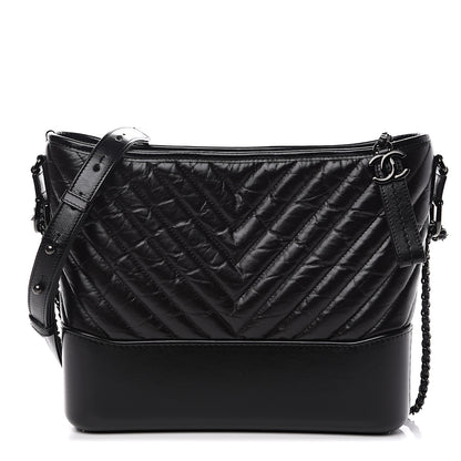 Chanel Aged Calfskin Chevron Quilted Medium Gabrielle Hobo Black 1 of 9