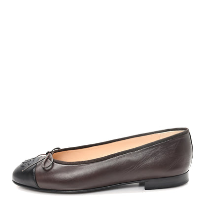 Chanel Lambskin Cap Toe CC Ballerina Flats 38 Brown Black 1 of 10
