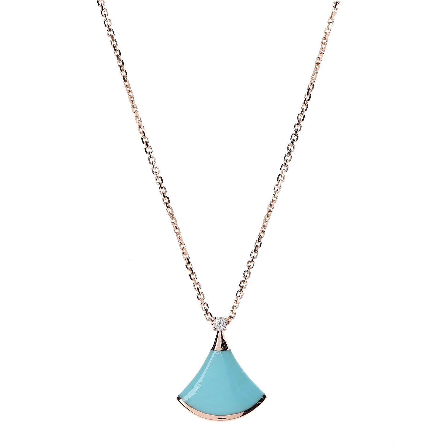 Bulgari 18K Rose Gold Diamond Turquoise Divas' Dream Pendant Necklace 1 of 7