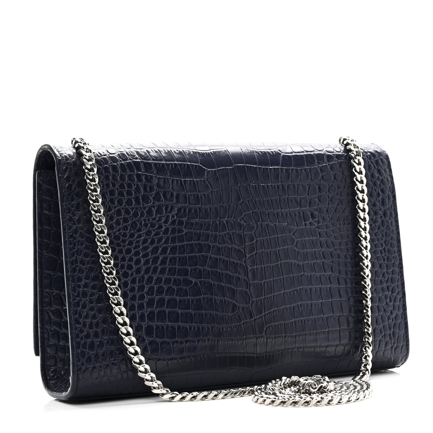 Calfskin Crocodile Embossed Medium Classic Monogram Kate Tassel Satchel Deep Marine