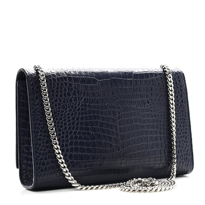 Saint Laurent Calfskin Crocodile Embossed Medium Classic Monogram Kate Tassel Satchel Deep Marine 3 of 9