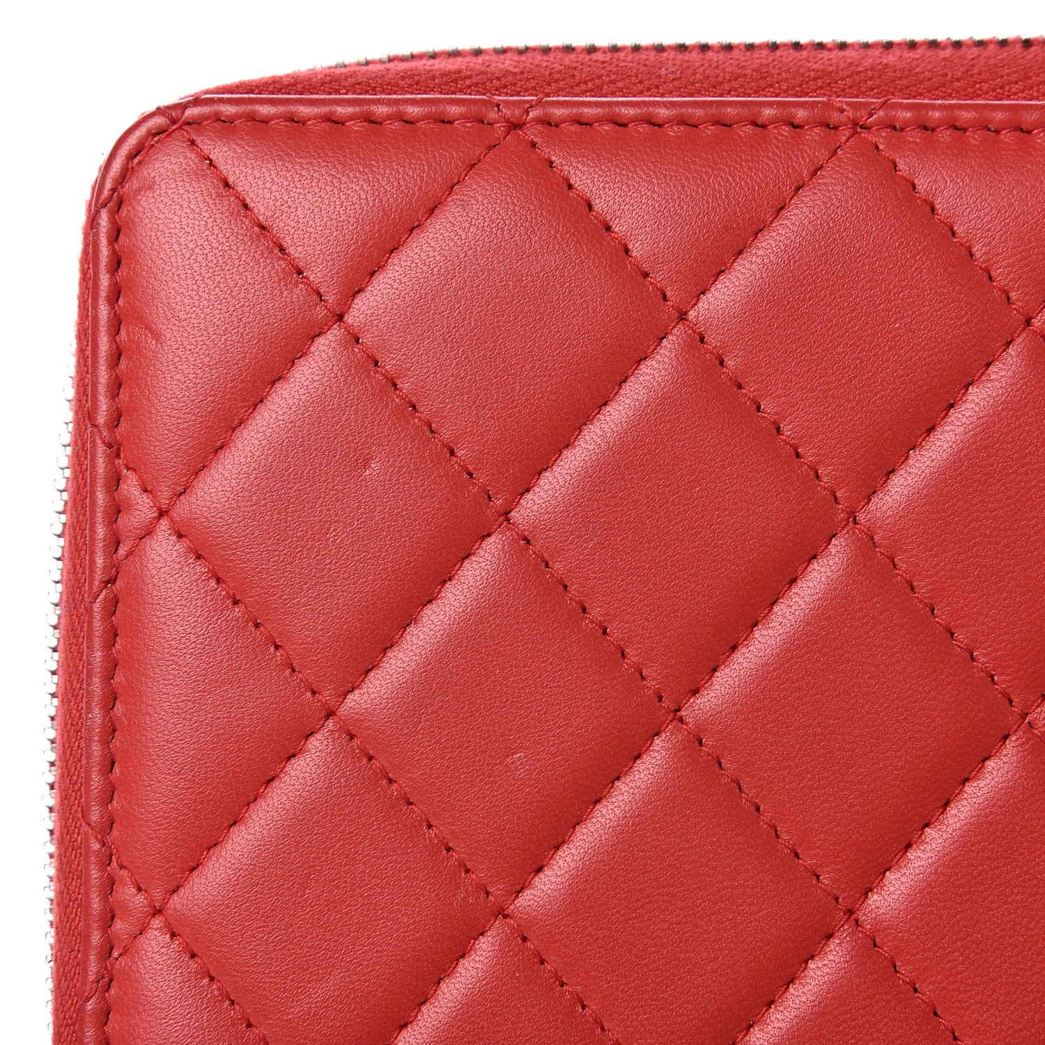 Chanel Lambskin Quilted Large Zip Around Organizer Wallet Red 11 of 14