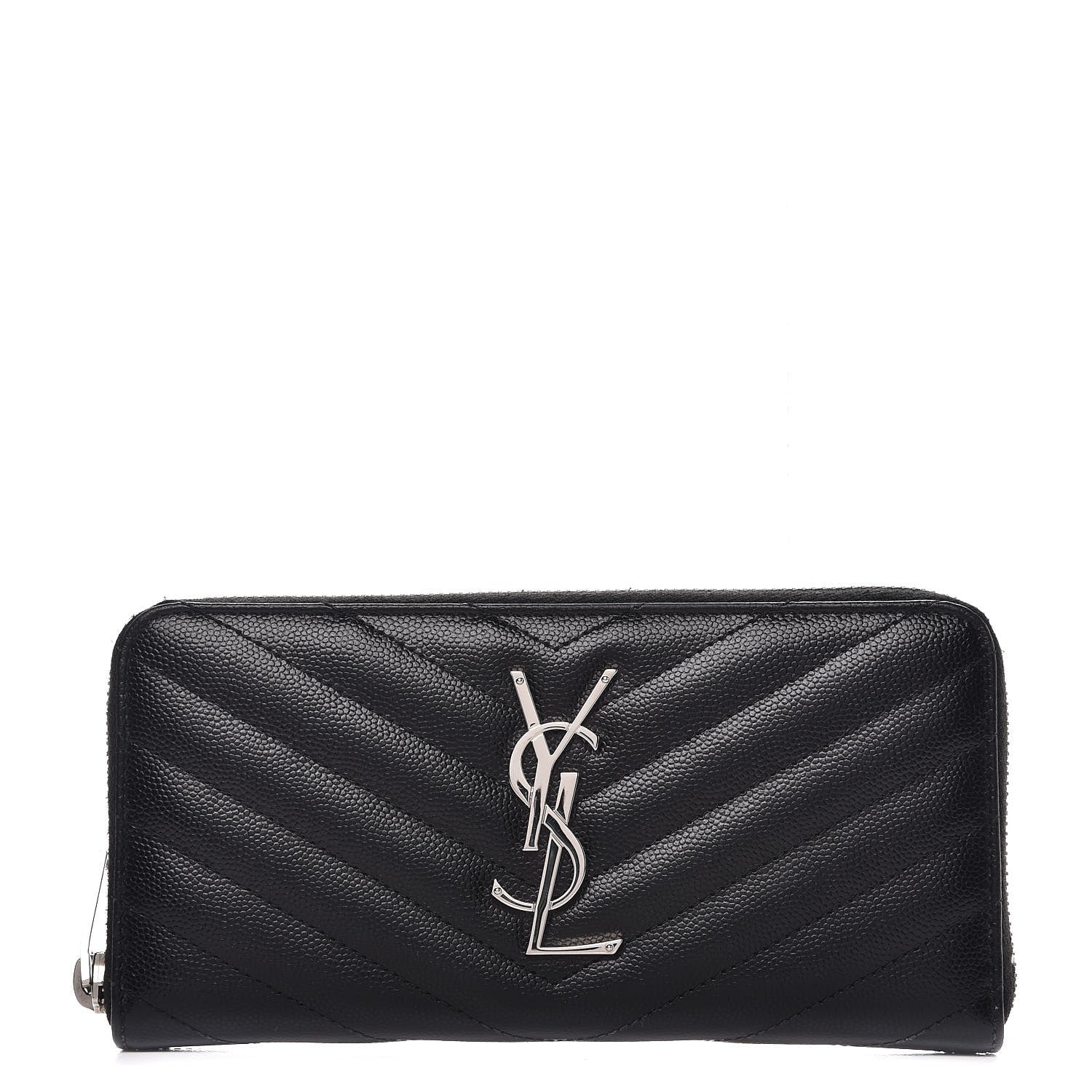 Saint Laurent Grain De Poudre Matelasse Chevron Monogram Zip Around Wallet Black 1 of 7