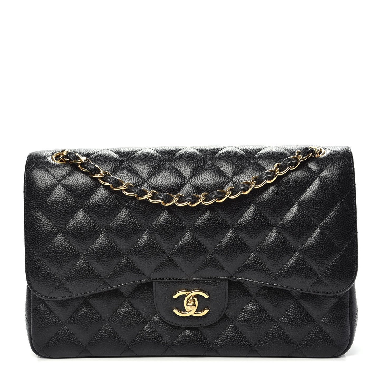Caviar Quilted Jumbo Double Flap Black