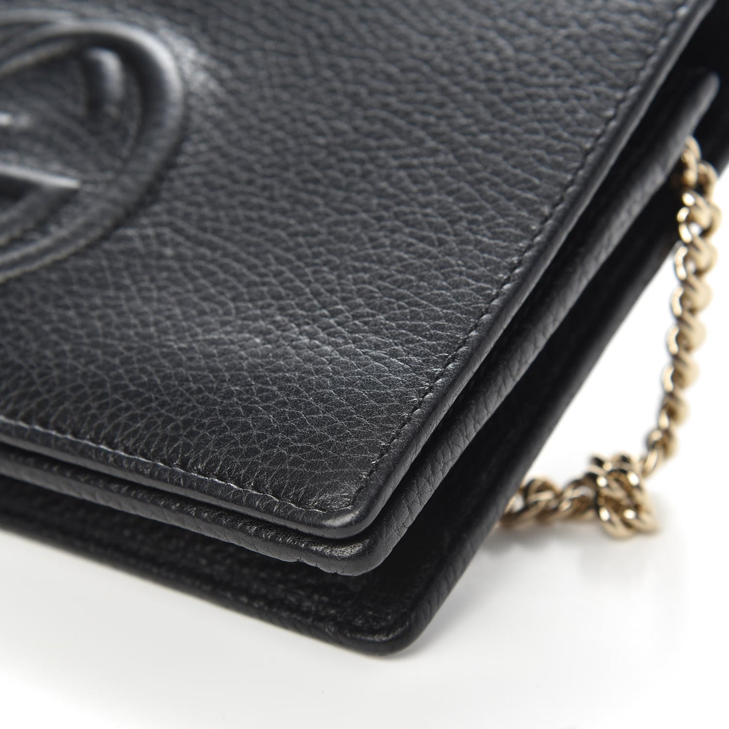 Pebbled Calfskin Soho Wallet on Chain Black