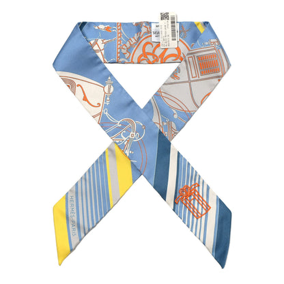 Hermes Silk Ex-Libris Sticker Twilly Bleu Moyen Jaune Vif 1 of 5