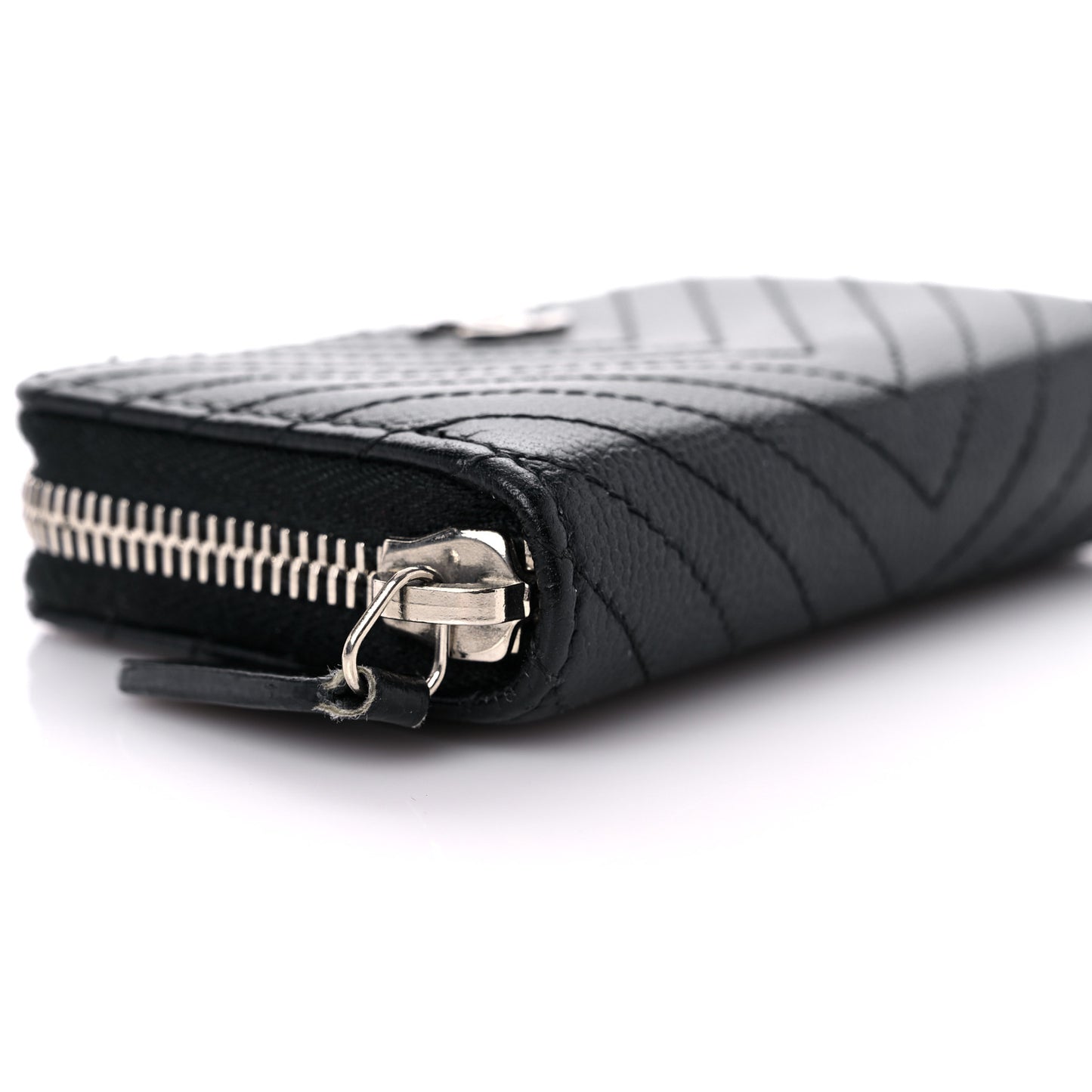 Caviar Chevron Quilted Zip Around Coin Purse Black