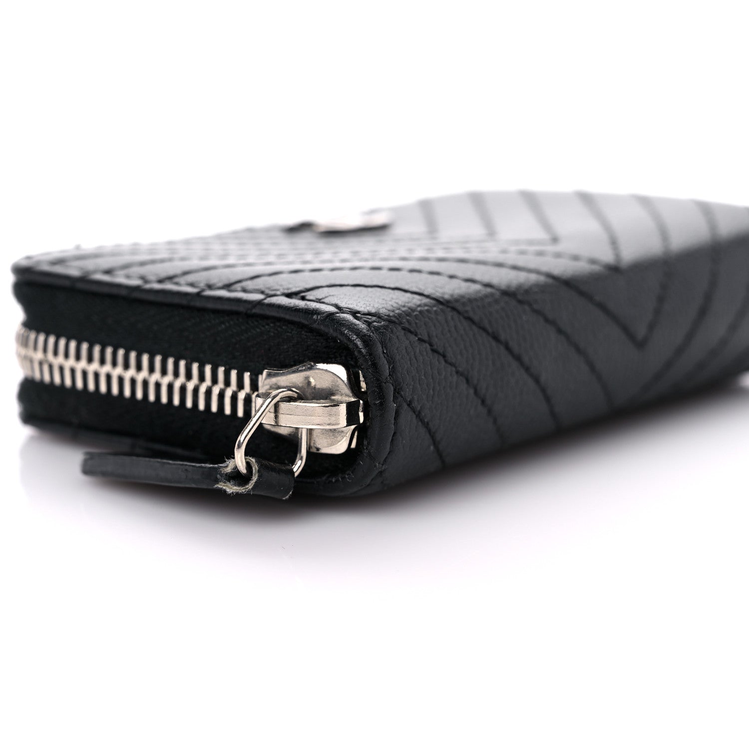 Chanel Caviar Chevron Quilted Zip Around Coin Purse Black 8 of 16