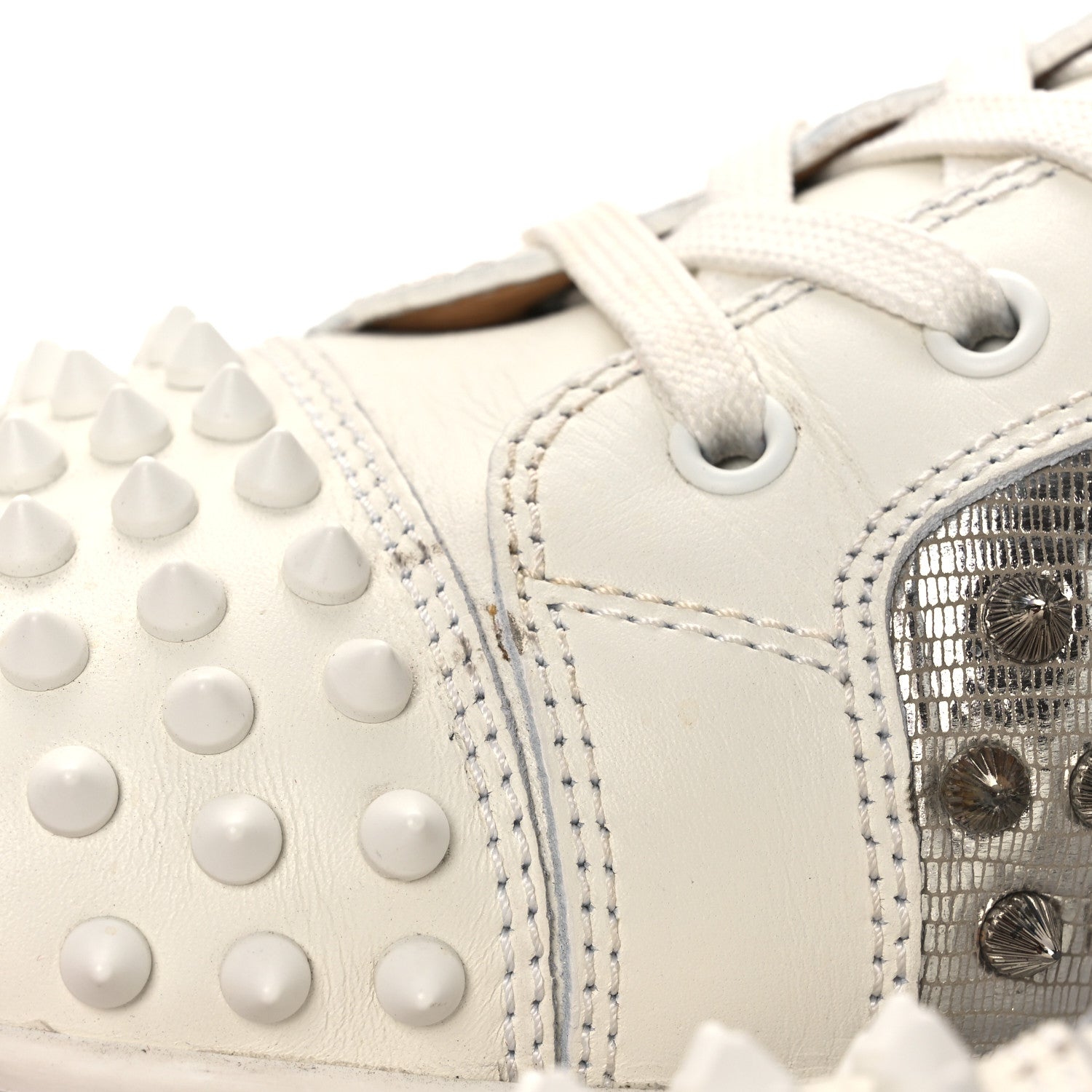 Christian Louboutin Nappa Laminato Dino Spikes Mens Yang Louis Flat Sneakers 45 Latte Silver 11 of 15
