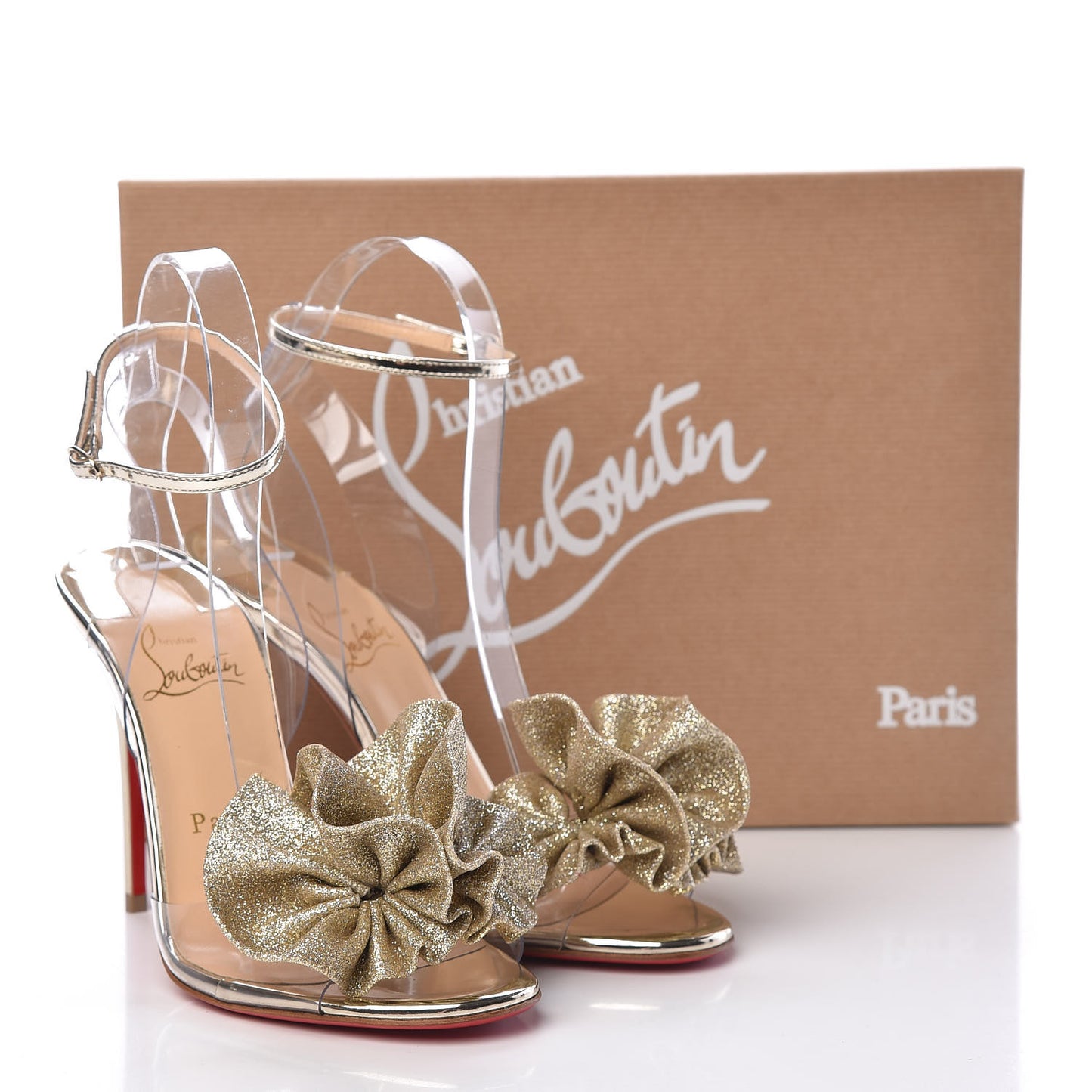 Metallic Calfskin Glitter Tonic PVC Fossiliza 100 Sandals 36 Version Light Gold