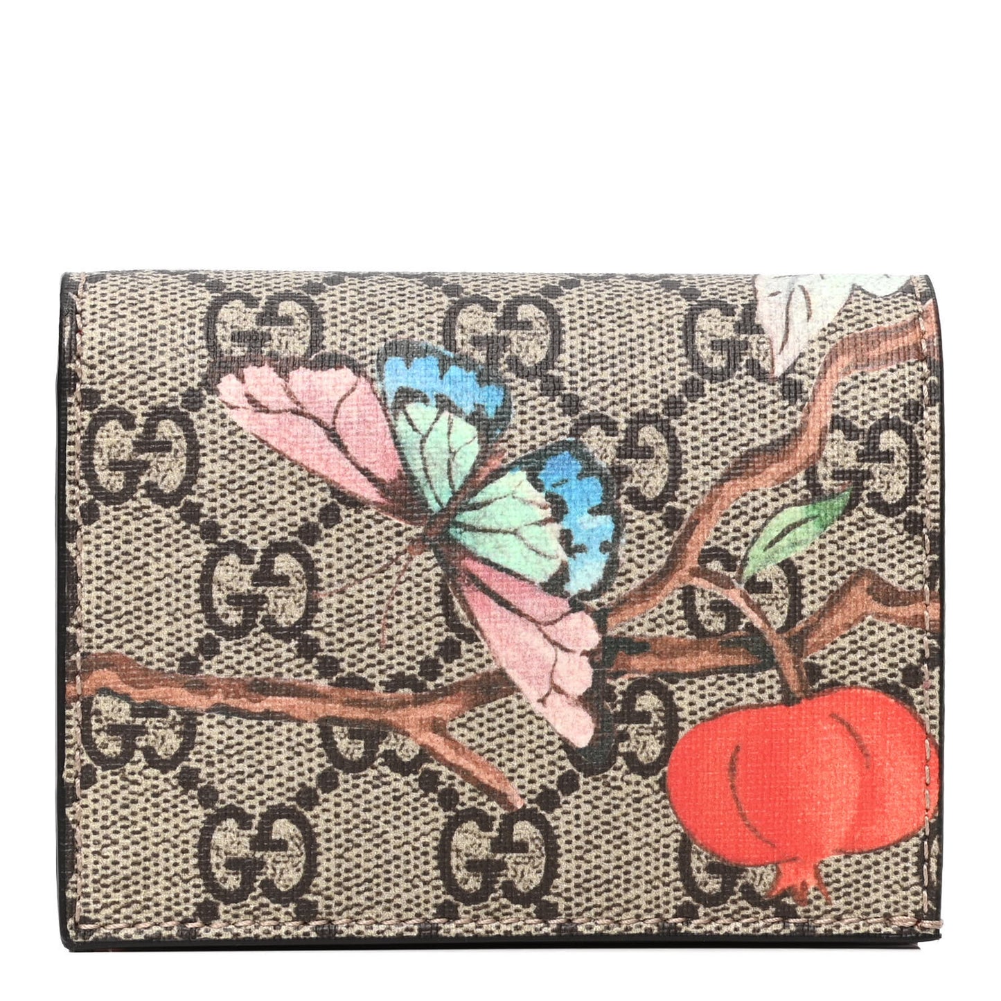 GG Supreme Monogram Tian Card Case Beige Multicolor Red