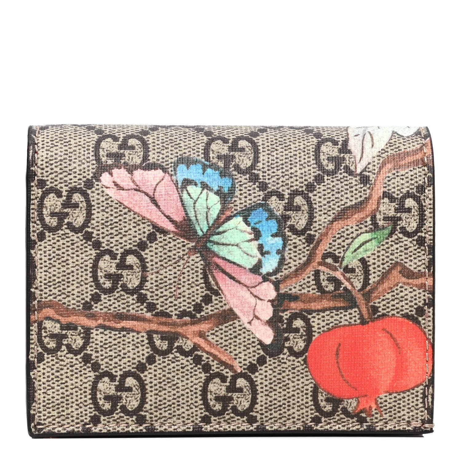 Gucci GG Supreme Monogram Tian Card Case Beige Multicolor Red 1 of 4