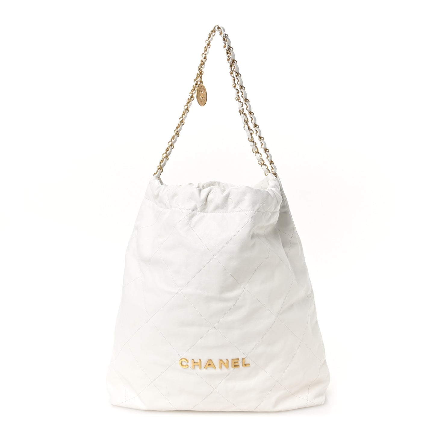 Shiny Calfskin Quilted Large Chanel 22 White