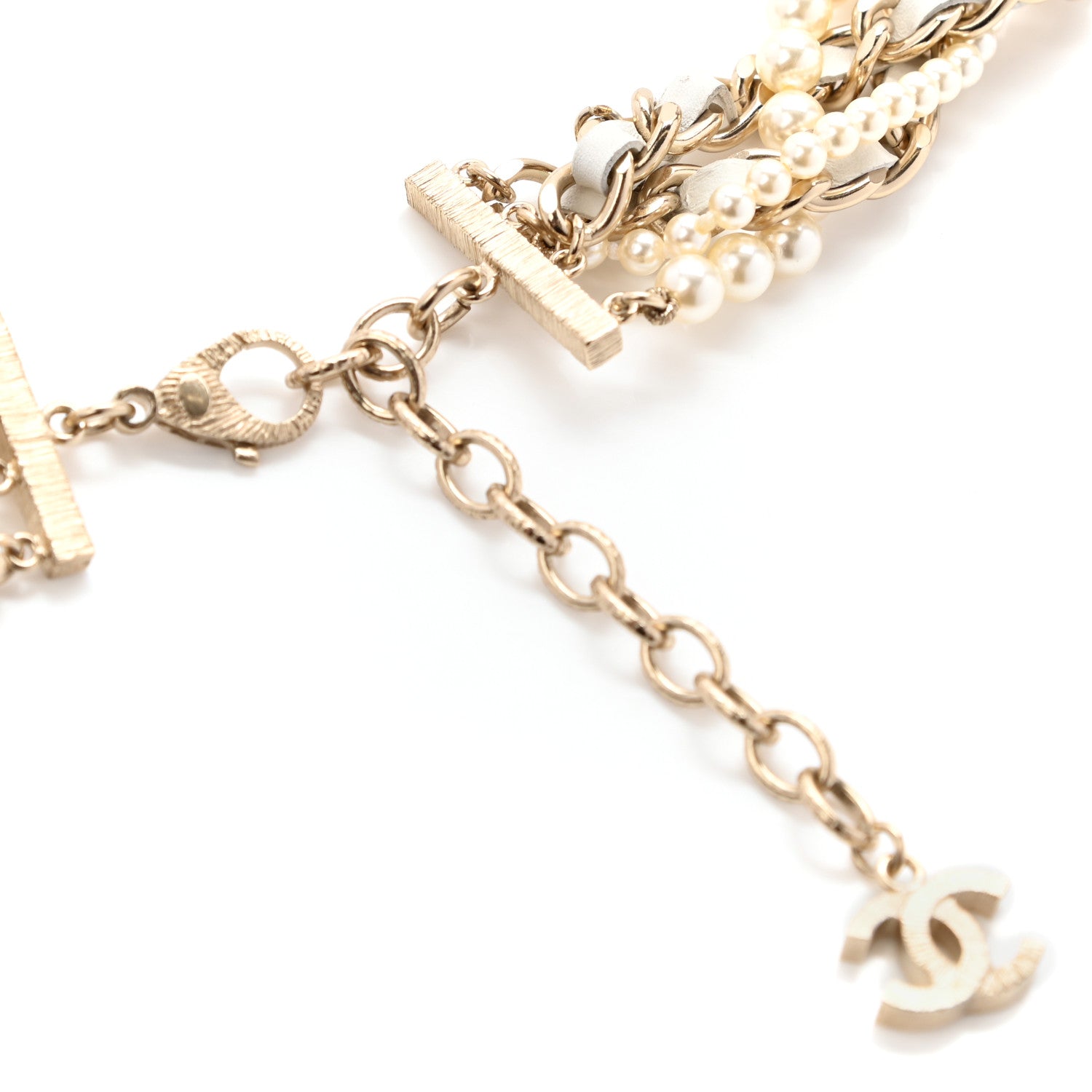 Chanel Lambskin Pearl Crystal Chain CC Fancy Belt White Gold 5 of 7