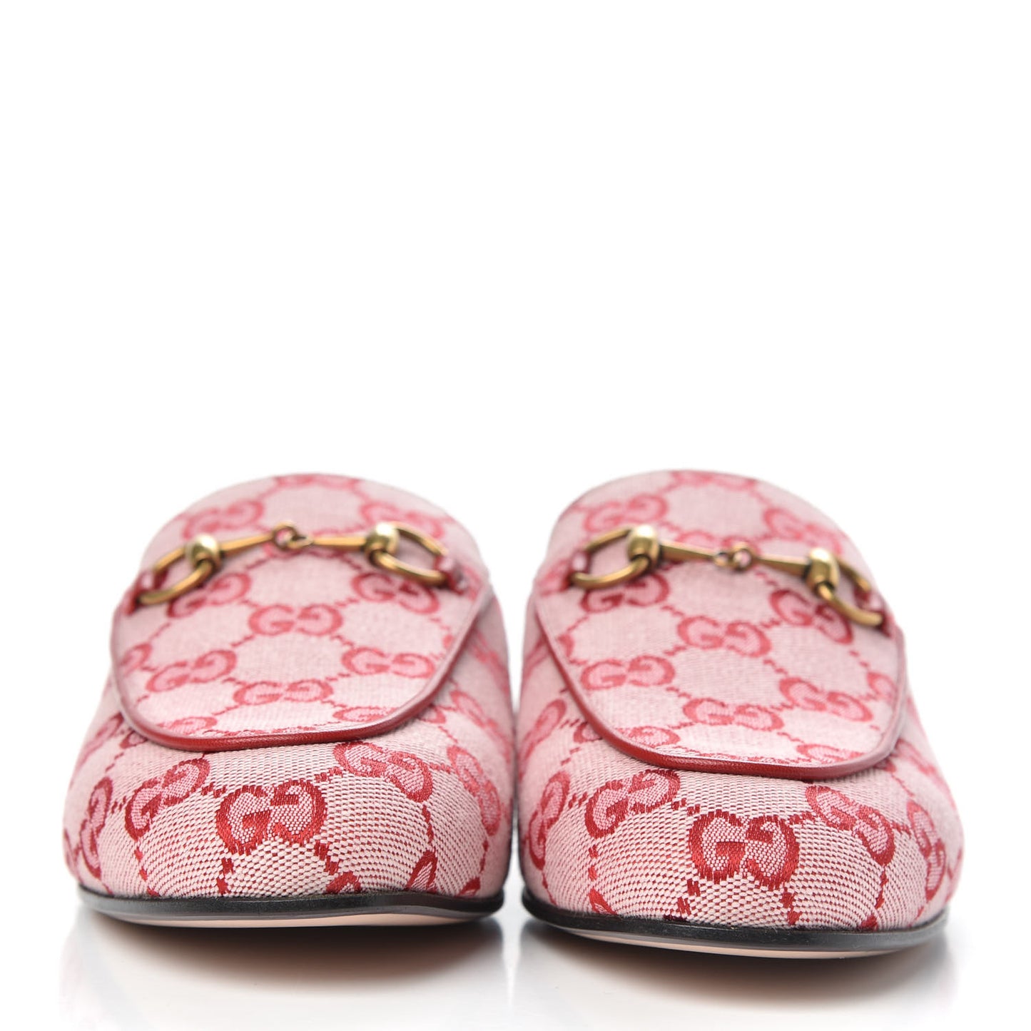 Canvas GG Monogram Horsebit Womens Princetown Slippers 37 Gardenia Hibiscus Red