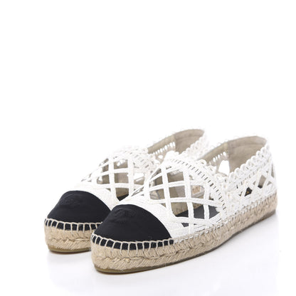 Chanel Woven Fabric Grosgrain CC Espadrilles 41 White Black 3 of 11
