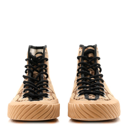Gucci Monogram Jumbo GG New Lace Papin Mens Tortuga High Top Sneakers 8 Camel Ebony Black 3 of 10