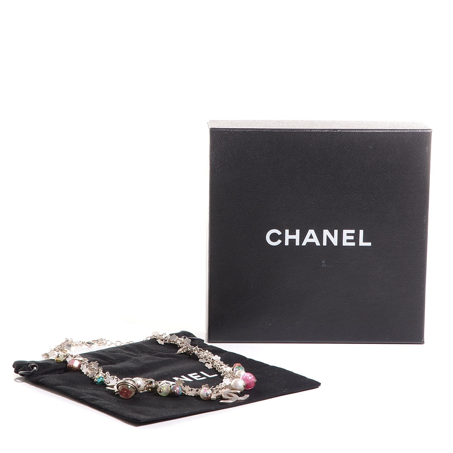 Chanel Beaded Charm CC Necklace Silver 6 of 6