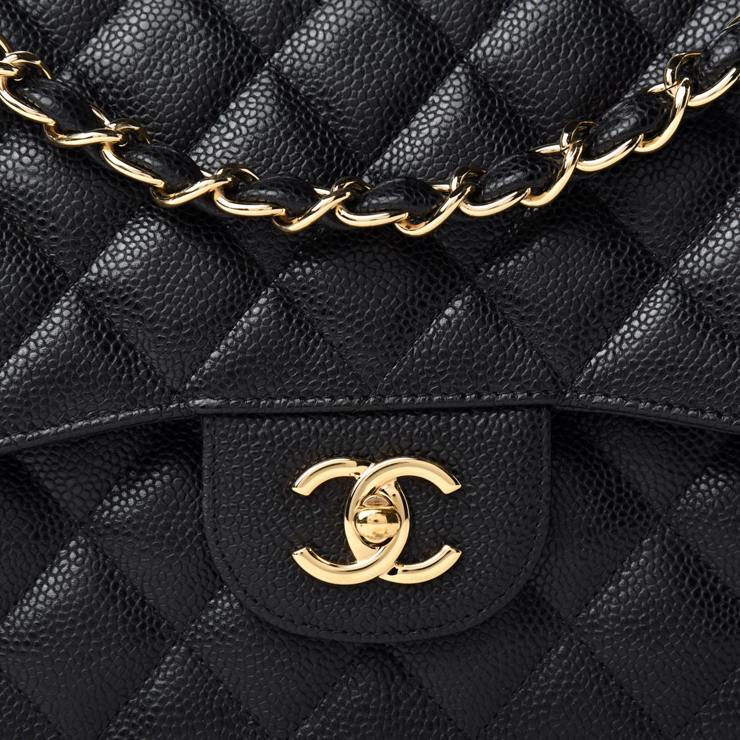 Caviar Quilted Jumbo Double Flap Black